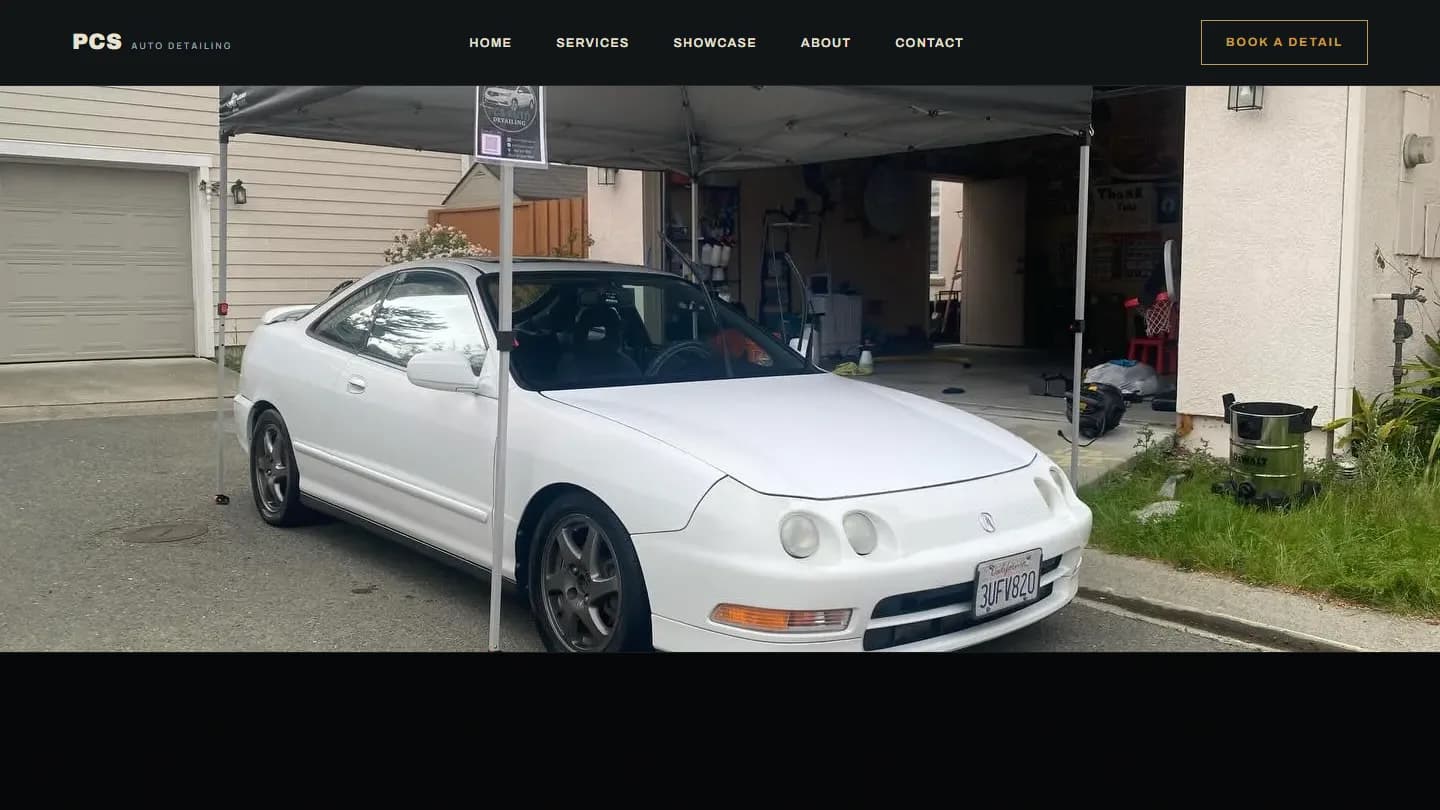 PCS Auto Detailing homepage hero — precision detailing studio with luxury interior photography