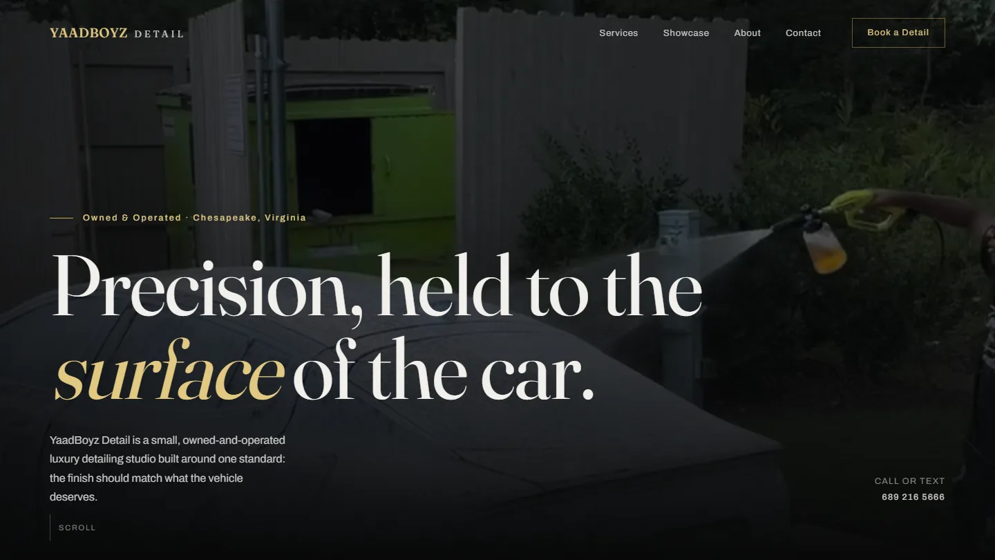 Yaad Boyz Detail homepage hero — Chesapeake luxury detailing brand story and packages